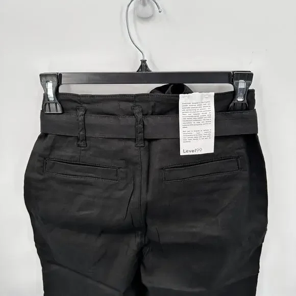 LEVEL99 NWT Bette Seamed Tie Waist Linen Straight Leg Trouser in Black // 00 - Picture 9 of 14